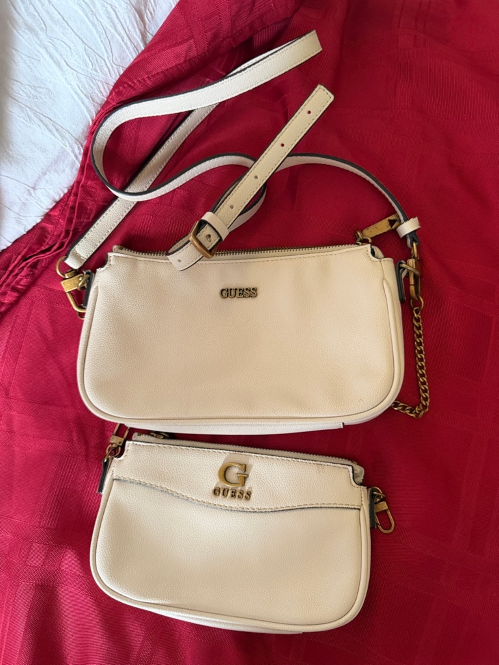 GUESS Cream Two-Piece Crossbody Set with Gold Hardware